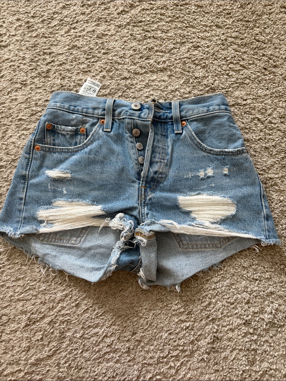 Levi's 501 Light Blue Distressed High-Rise Denim Shorts